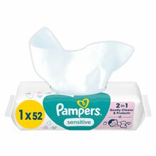 Niisked beebisalvrätikud Pampers Sensitive, 52 tk