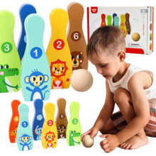 Puidust bowlingumäng Tooky Toy, 6 tk + pall