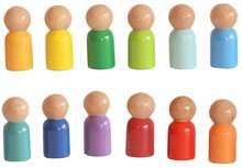 Arendav mänguasi Wood&Joy Waldorf Rainbow Peg Doll 6 cm, 12 tk, erinevad värvid