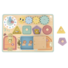 Tegevustahvel Tooky Toys lukud, hammasrattad, sorteerija, kell
