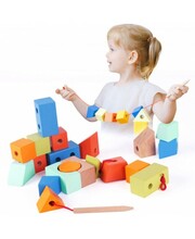 Puidust keermestusklotsid Classic World geomeetrilised kujundid, 21 tk