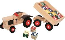 Puidust traktor haagise ja klotsidega Bino, 17 tk