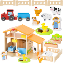 Puidust talumaja aiaga ja traktoriga Viga Toys, 21 tk