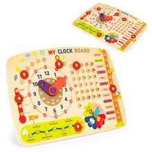 Puidust manipuleerimislaud Ecotoys My Clock Board, kollane