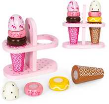 Puidust Velcro jäätiste komplekt Eco Toys TL12106, 9 elementi, pruun/roosa