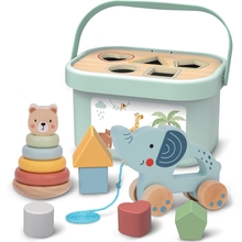 Arendav mänguasjade komplekt Woopie Green Box Sorter Box 3in1 Elephant Pyramid Blocks FSC