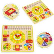 Puidust hariv tahvel Ecotoys Clock & Calendar, kollane