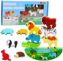 Puidust Montessori tasakaalumäng Lean Toys Balanced Animals 13-osaline