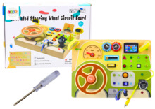 Puidust sensoorne laud Lean Toys autode teemaline LED valgustusega