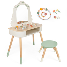 Puidust kosmeetikalaud Classic World peegli ja aksessuaaridega, pastelltoonid