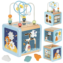 Puidust tegevuskuubik Tooky Toy Cosmos Labyrinth Sorter