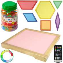 LED valguspaneel koos kaugjuhtimispuldiga ja Montessori mosaiikklotsid MASTERKIDZ, 140 tk