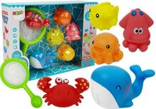 Vannimänguasjade komplekt Lean Toys veeloomad koos püügivõrguga, erinevad värvid
