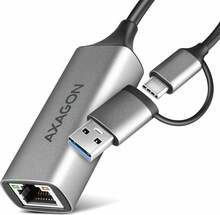 Gigabit Ethernet adapter Axagon ADE-TXCA, USB-C + USB-A, 3.2 Gen 1, titaanhall