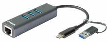 USB-C adapter D-Link DUB-2332, Gigabit Ethernet, 3 USB 3.0 porti, hall