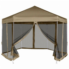 Kuusnurkne pop-up telk külgseintega vidaXL, 3,6x3,1 m, pruunikashall