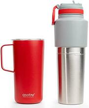 Joogipudeli komplekt Asobu Twin Pack, punane, 0,9 L + 0,6 L