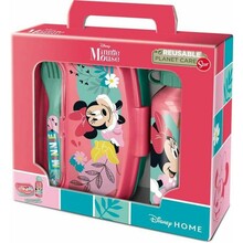 Komplekt lõunakarp + joogipudel + söögiriistad Minnie Mouse, roosa