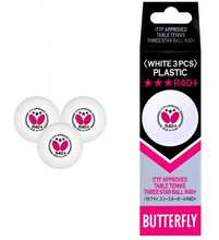 Lauatennisepallid Butterfly R40+ 3***, valged, 3 tk