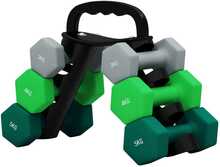 Hantlite komplekt Sportnow, 6 tk (2 x 3 kg, 2 x 4 kg, 2 x 5 kg), hall + roheline + türkiissinine
