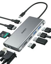 USB-C jagaja Aukey CB-C89 Aluminium 10in1, hõbe