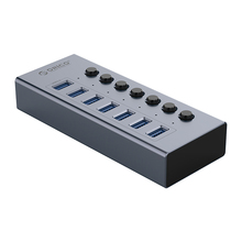 USB jagaja Orico BT2U3-7AB, 7x USB-A 3.0 lülititega, hall