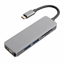 USB jagaja RoGer USB-C Hub 5in1, 2x USB 3.0, HDMI, SD ja TF kaardilugeja