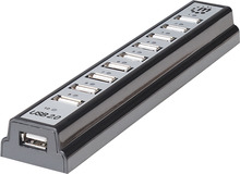 USB jagaja Manhattan 161572, 10 porti, USB 2.0, must