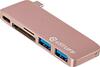 USB jagaja eStuff ES84121-ROSE USB-C, 1x SD, 1x microSD, 3x USB-A, roosa