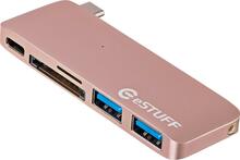 USB jagaja eStuff ES84121-ROSE USB-C, 1x SD, 1x microSD, 3x USB-A, roosa