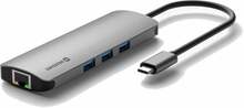 USB-C jagaja Swissten 8in1, 3x USB 3.0, USB-C Power Delivery, microSD, SD, HDMI 4K, LAN RJ45, alumiiniumkorpus