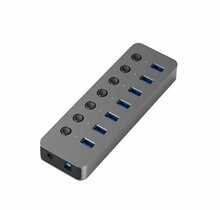 USB jagaja Extra Digital USB 3.0, 7 x USB 3.0 lülititega, hall