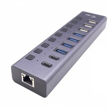 USB jagaja I-Tec Cachargehub9Lan, 9 porti, LAN, 60 W, hall