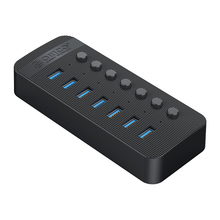 USB jagaja Orico CT2U3-7AB 7x USB-A 3.0 lülititega, must