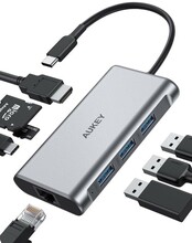 USB-C jagaja Aukey CB-C91, 8-in-1, hõbe