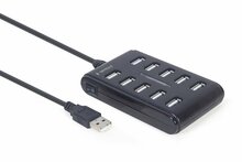 USB jagaja Gembird UHB-U2P10P-01, 10 porti, must