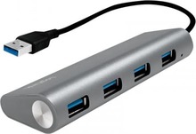 USB jaotur Logilink UA0307, 4 porti, hõbe, alumiiniumkorpus, kaardilugejaga