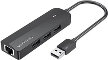 USB jagaja Vention CHPBB 3 pordiga ja 100M Ethernet adapteriga, must