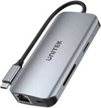 USB-C jagaja Unitek ACTIVE HUB D1122A01, 2x HDMI 4K, RJ45, PD 100W, hall
