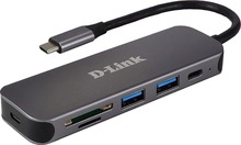 USB jaotur D-Link DUB-2325 5-in-1 USB-C kaardilugejaga, hall