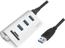 USB jagaja Logilink CR0045, 3 pordiga, kaardilugejaga, alumiiniumkorpus