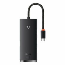 USB-C jaotur Baseus Lite Series HUB, 4-in-1, USB-C to 4x USB 3.0, 25 cm, must