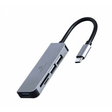 USB jagaja kaardilugejaga Gembird UHB-CM-CRU3P1U2P2-01 USB Type-C, 3 pordiga, hõbe
