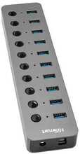 USB jagaja Hismart 10 x USB 3.0 lülititega, must