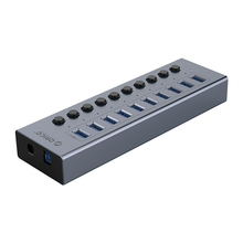 USB jagaja Orico BT2U3-10AB, 10x USB-A 3.0 lülititega, hall