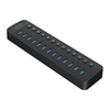 USB jagaja Orico CT2U3-13AB, 13x USB-A 3.0, must, lülititega