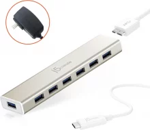 USB jagaja J5Create JCH377-N, USB-C, 7 porti, valge