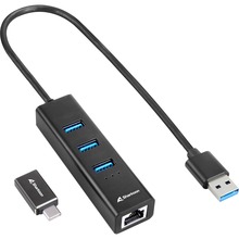 USB jagaja Sharkoon 3-Port USB 3.2 Gen 1 Alu Hub + RJ45 Ethernet, must