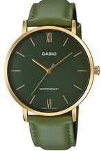 Meeste kell Casio MTP-VT01GL-3B, kuldne/roheline, nahast rihm