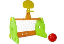 Laste jalgpallivärav Lean Toys korvpallirõngaga, roheline/oranž